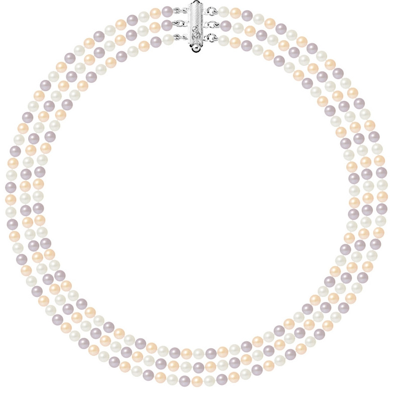 Collier 3 Rangs de Perles de culture d'eau douce Multicolor