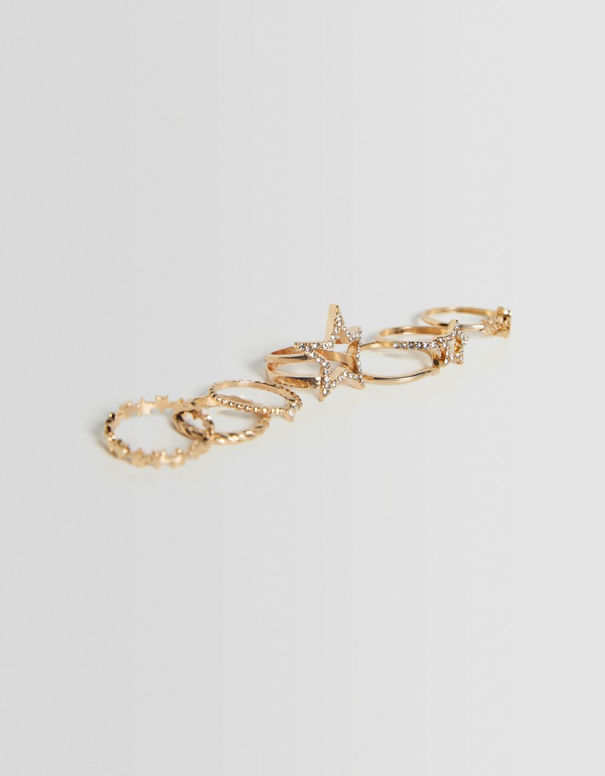Conjunto de 7 anéis em forma de estrela com strass