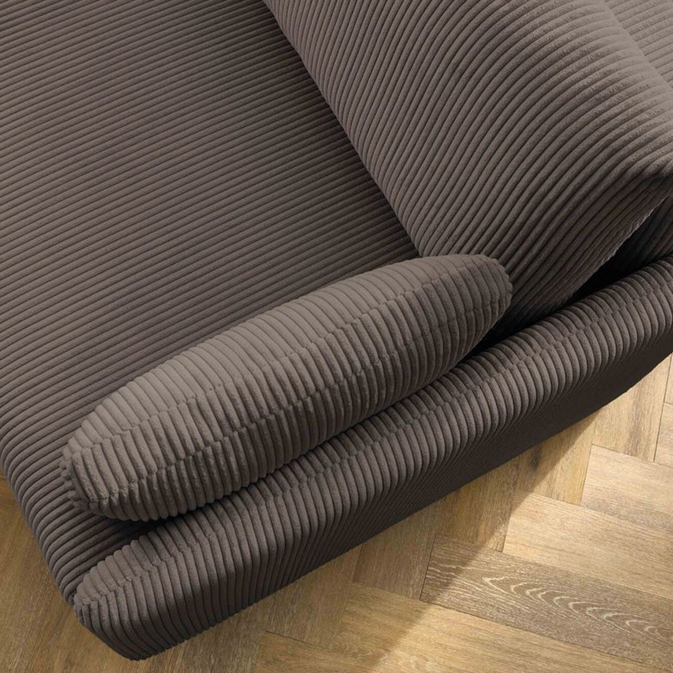Bobochic Canapé convertible coffre marcel velours côtelé taupe  - 211x100x86 cm
