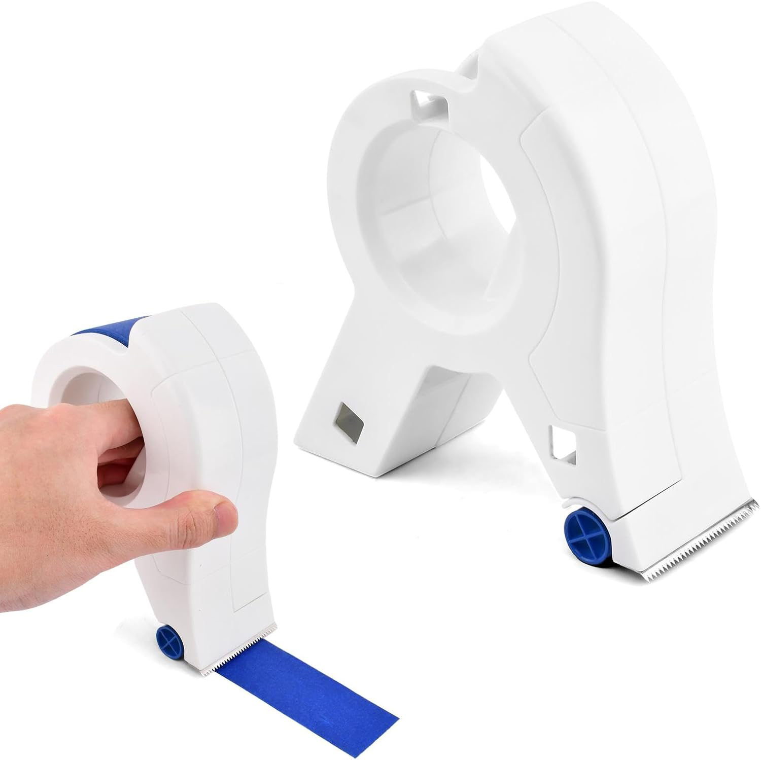 Malerband Handabroller Klebeband Dispenser Malerkrepp Tape Spender für 35mm Rollen inkl. Klebebandrolle - Weiss / Blau