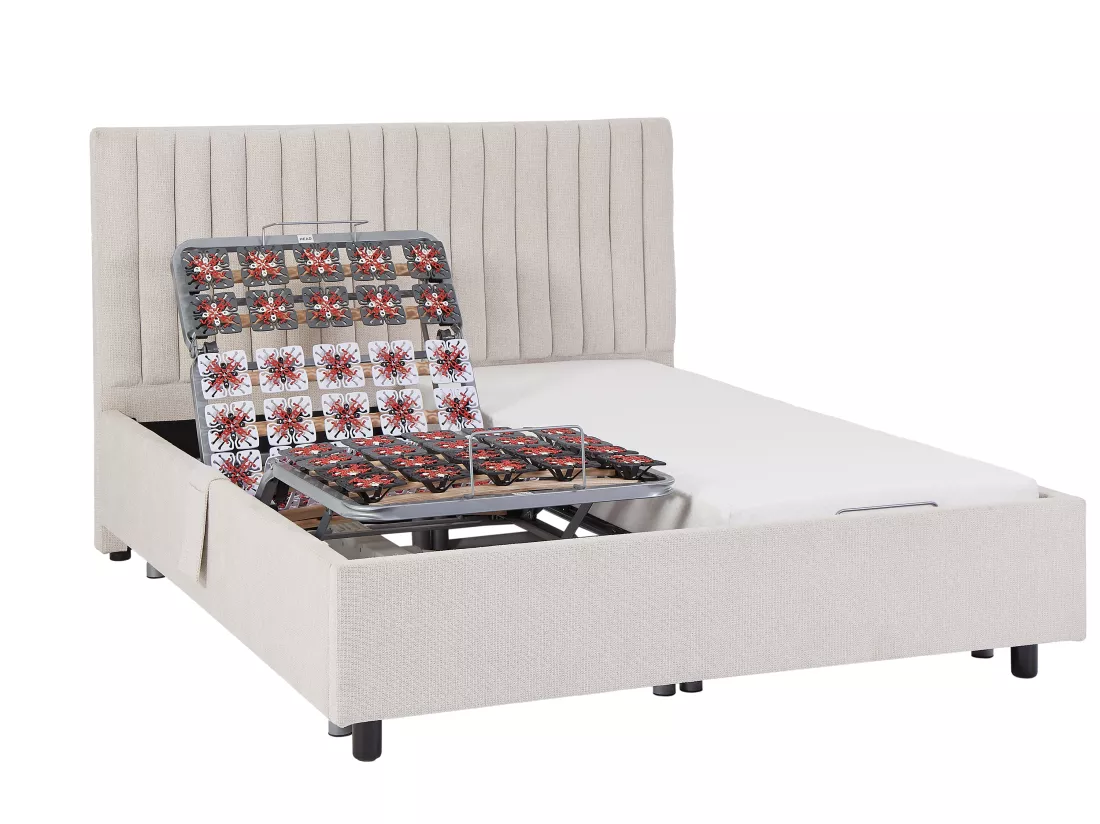 Sommier électrique de relaxation déco 2x65 plots - 2 x 80 x 200 cm - Tissu - Beige - NALU de YSMÉE