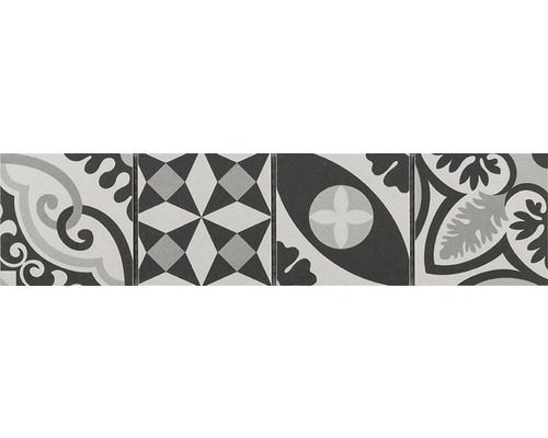 Keramische rand patchwork zwart-wit 7,7x31,8 cm