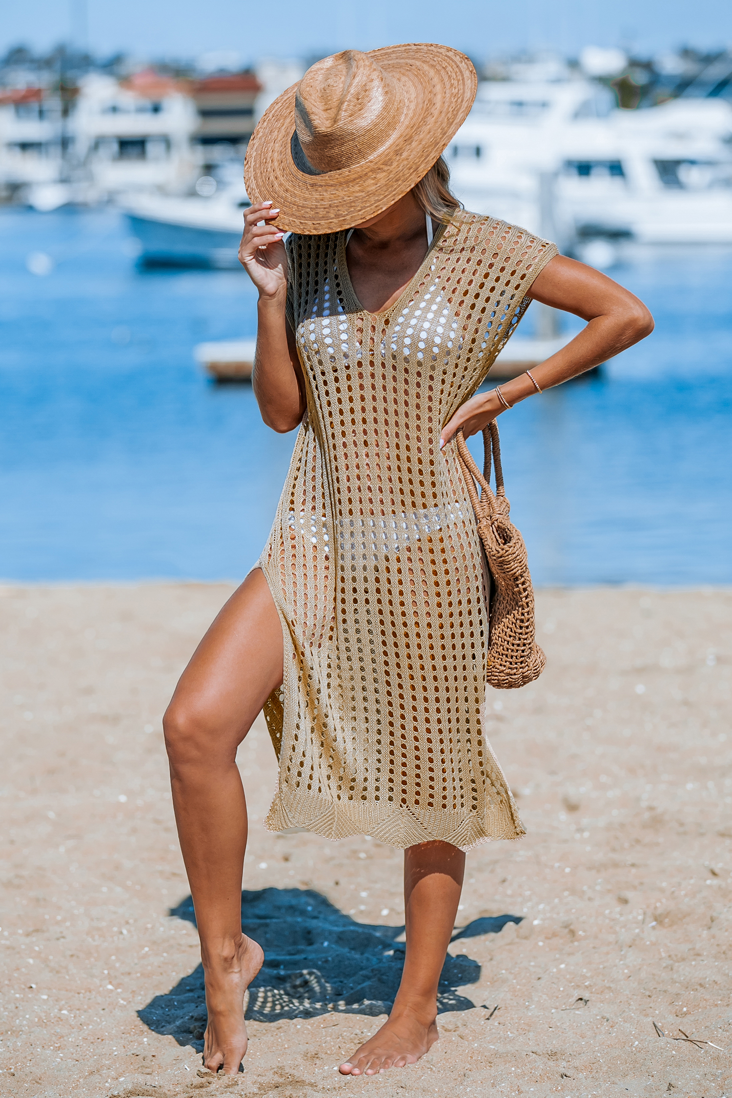 Robe cover up maxi découpée brune