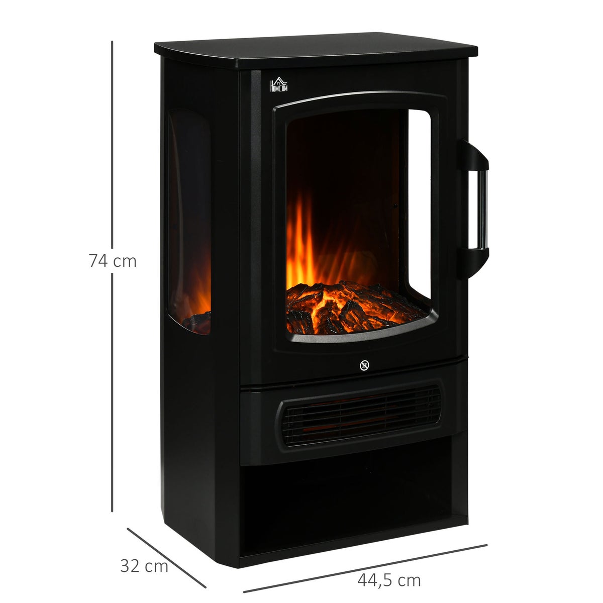 HOMCOM LED elektrische haard met vlameffect, 1000/2000W, 2 warmtestanden, 44,5 x 32 x 74 cm, staal, zwart