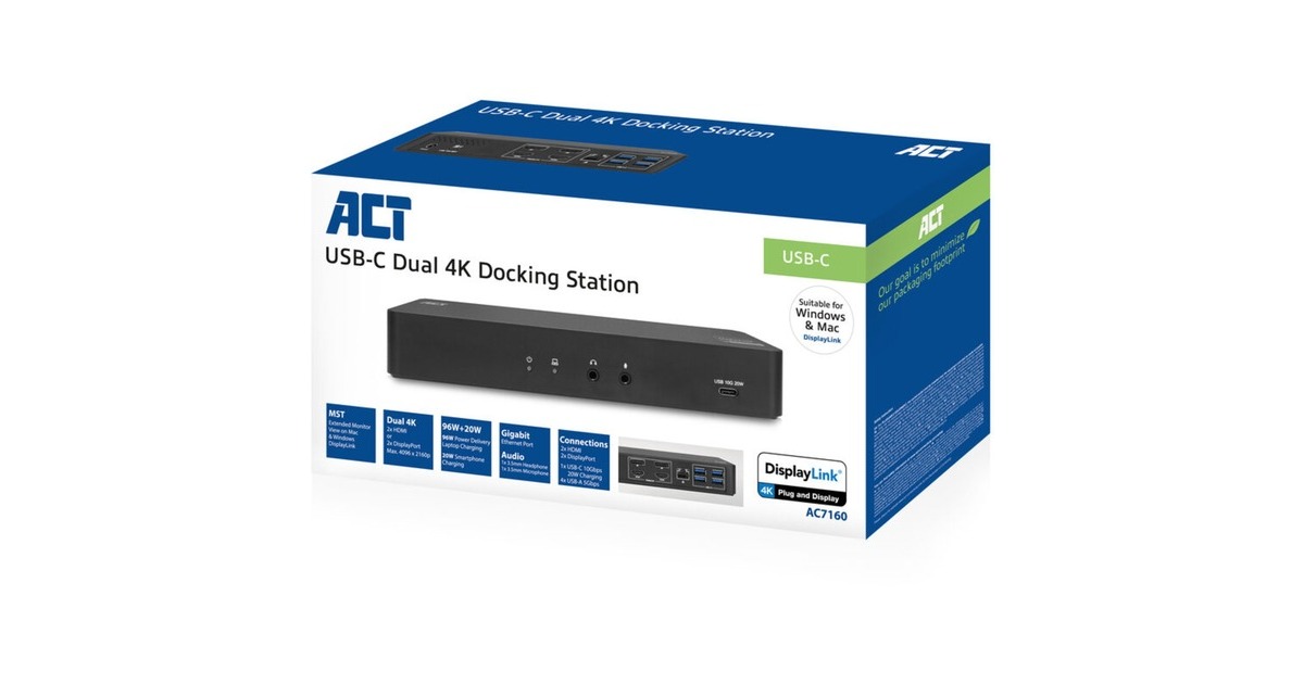 ACT ConnectivityUSB-C DockingStation 4K display link  (Zwart)