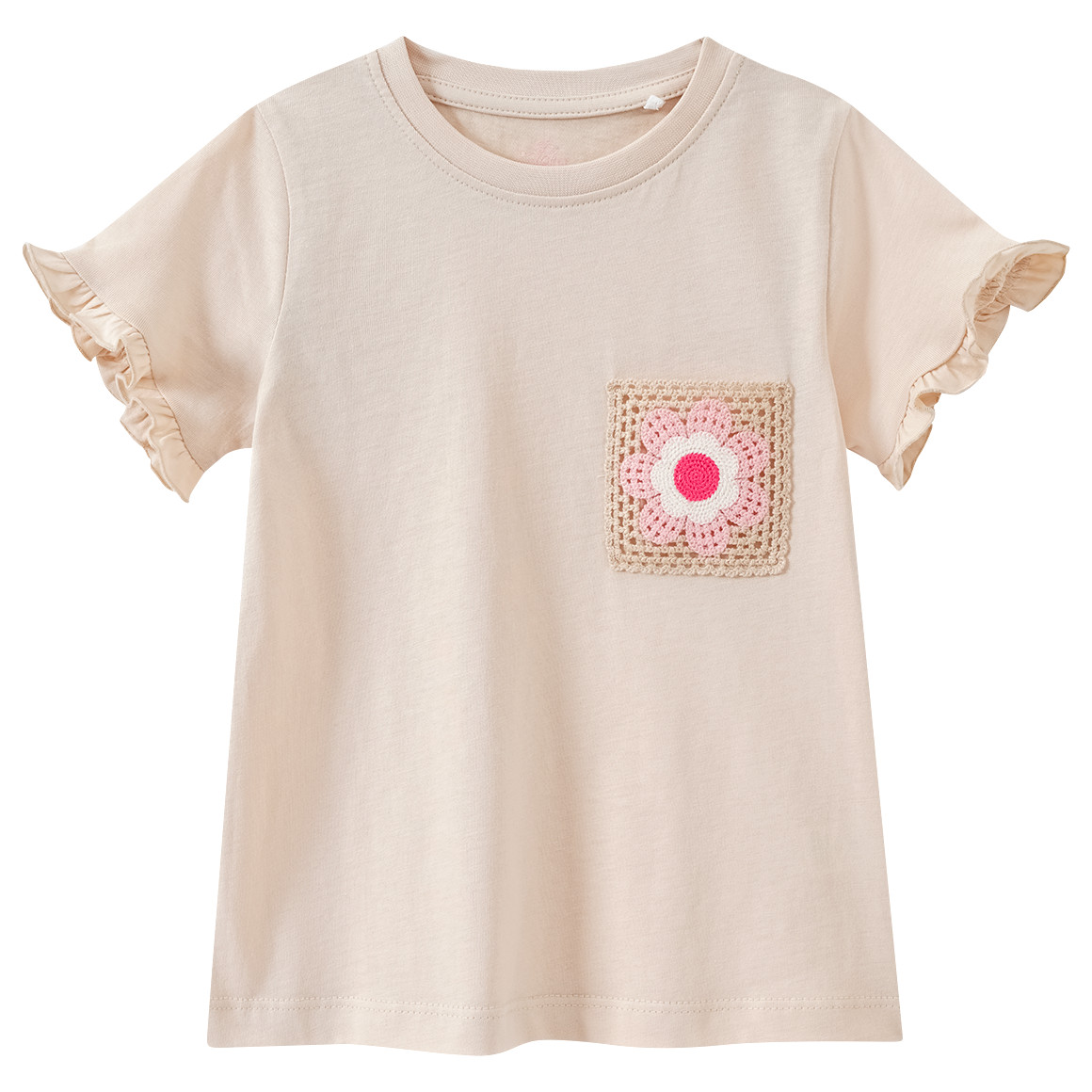 Topolino Mädchen T-Shirt mit gehäkelter  Brusttasche beige