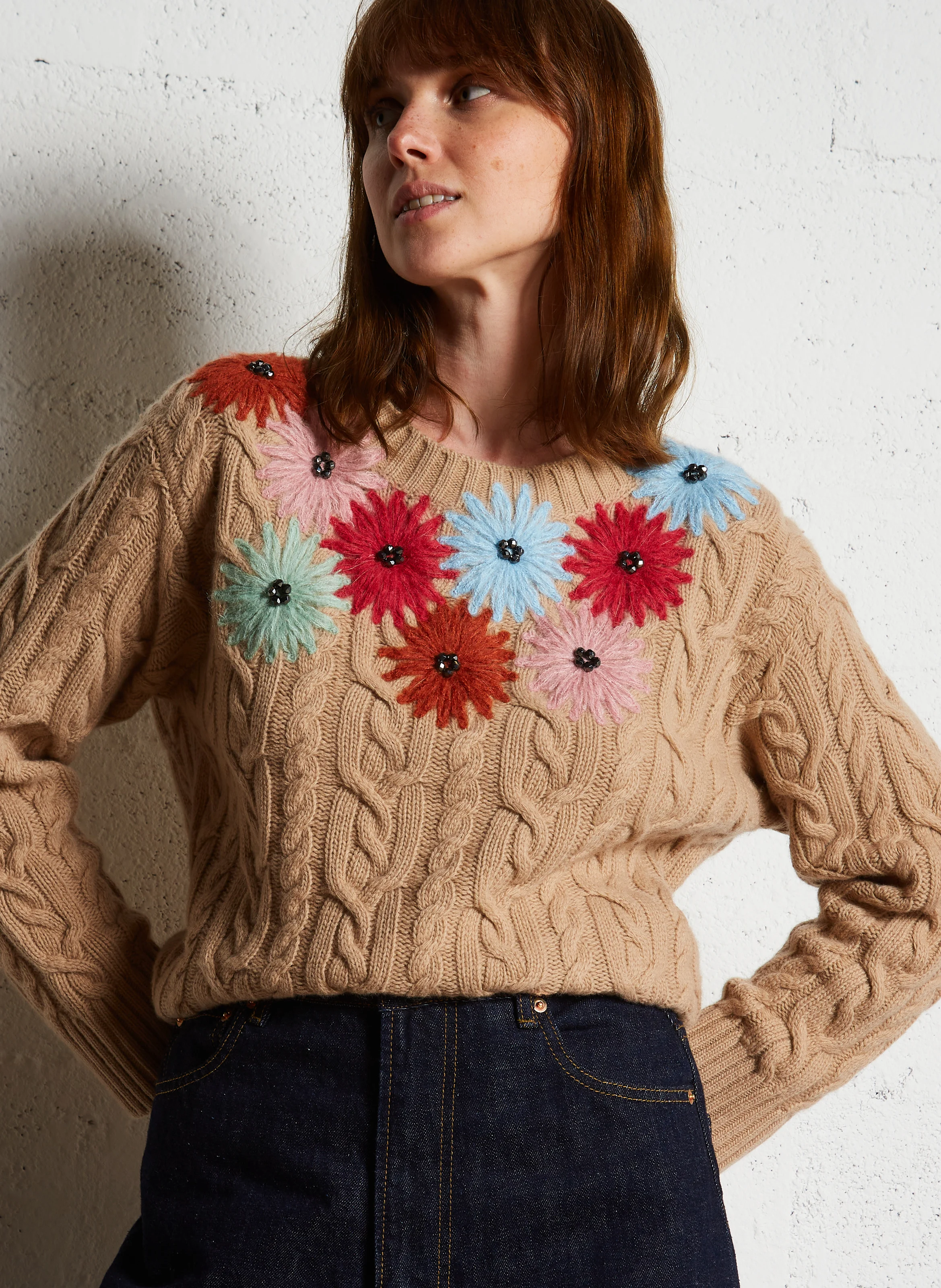 SASIA - Pull col rond droit en laine mélangée | Beige