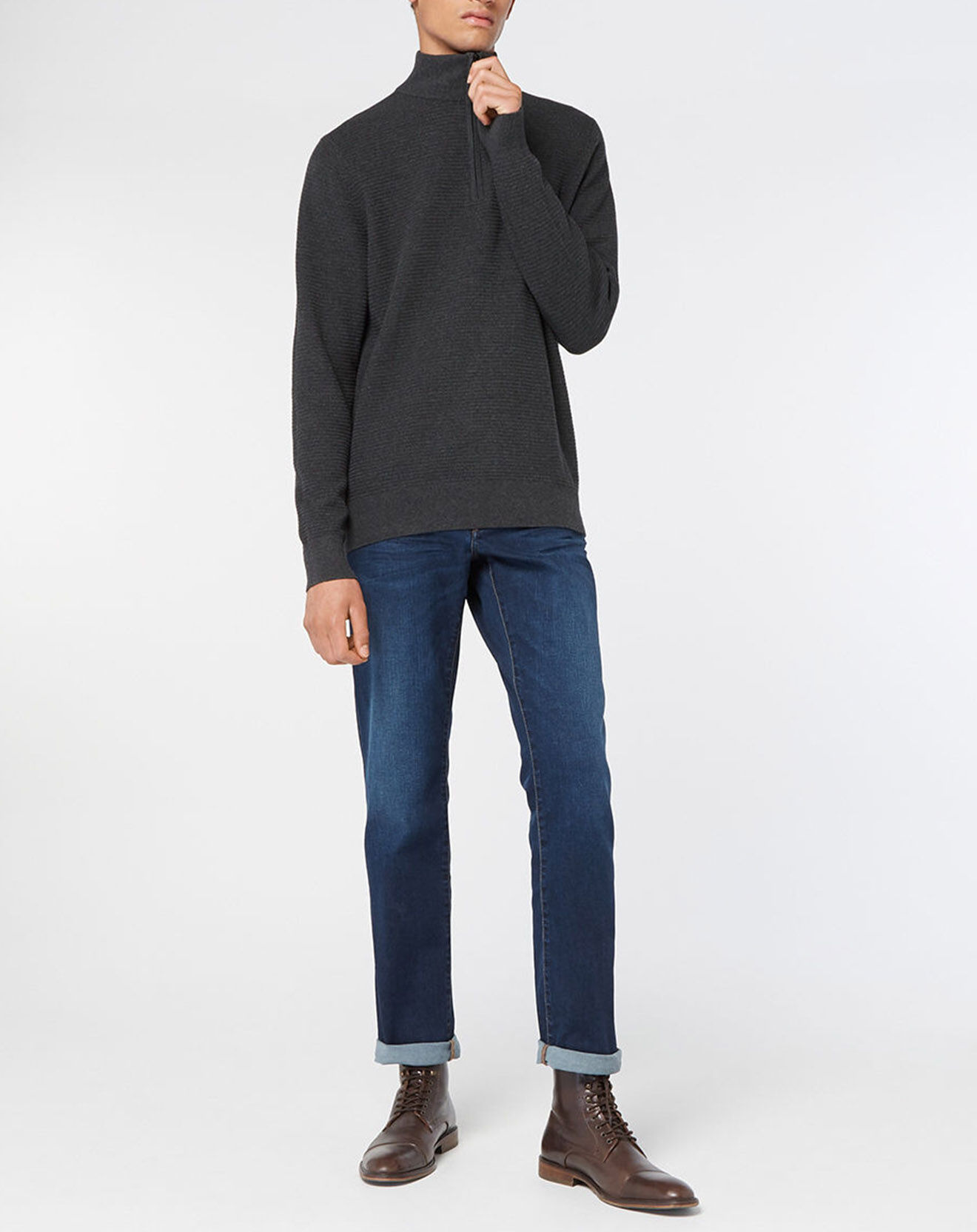 Tommy Hilfiger Pull 100% Coton Bio Structure gris foncé