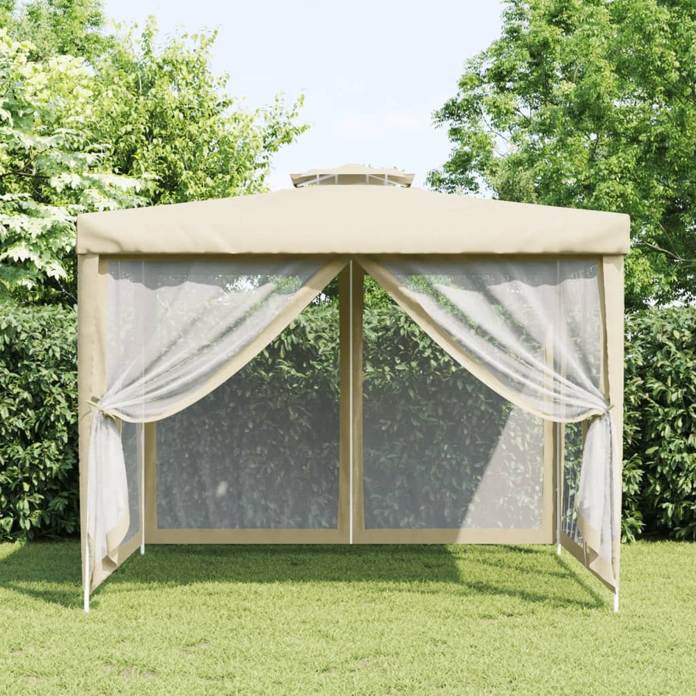 Belvédère à double toit crème 3x3x2,68 m tissu