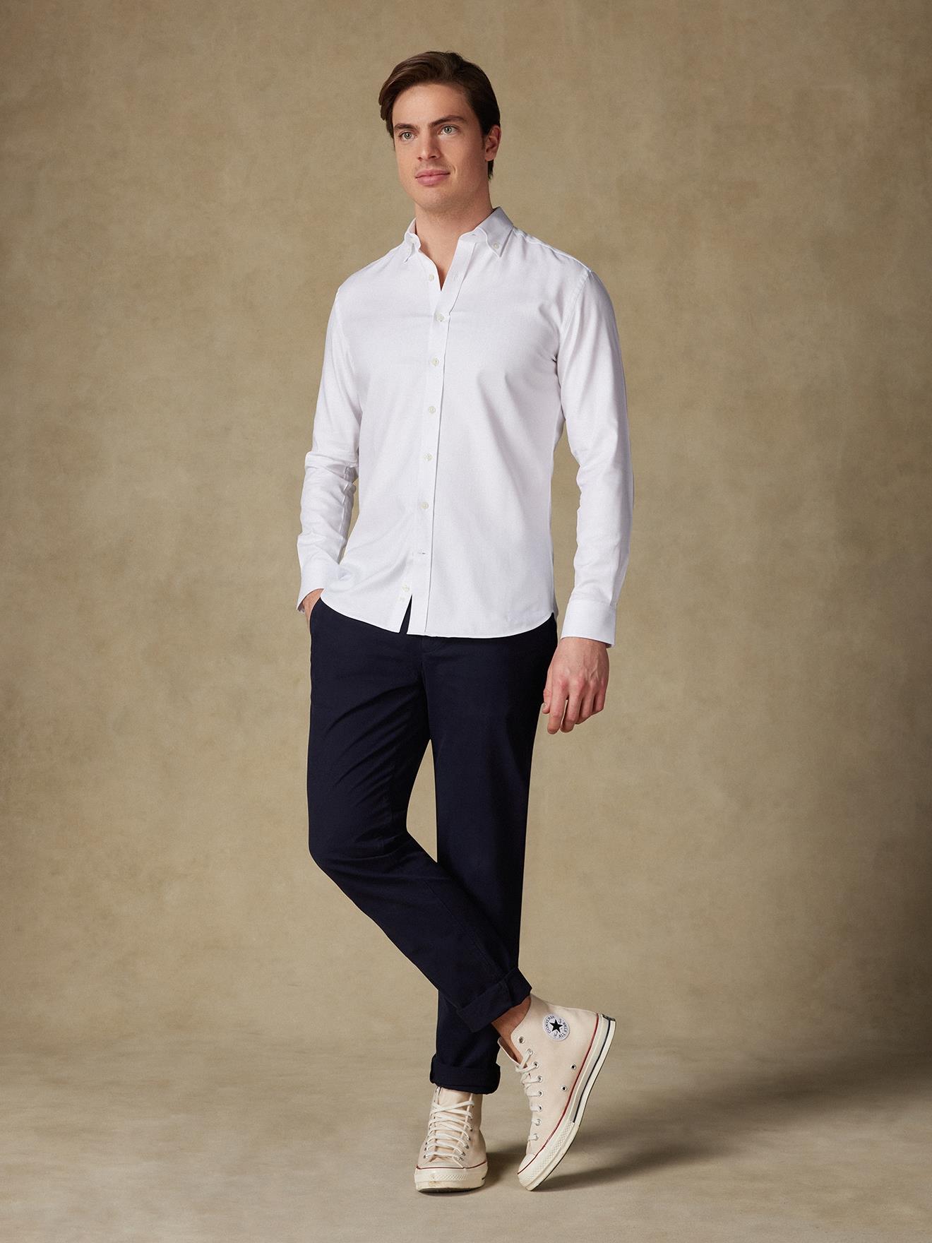 Chemise cintrée en chevron blanc - Col boutonné