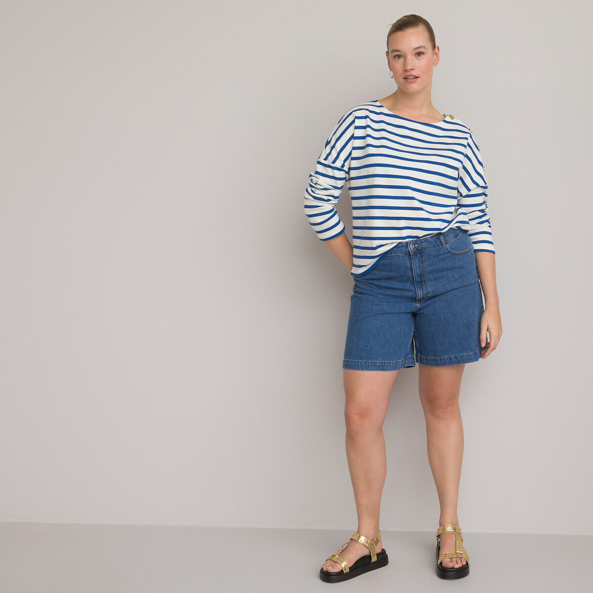 COLEÇÕES LA REDOUTE<br>Camisa azul marinho com volume solto, Signature AIMIE