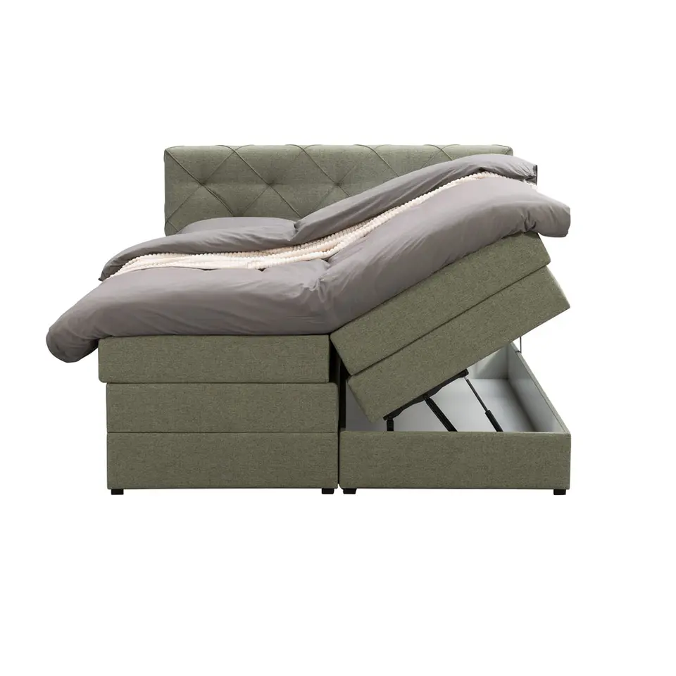 Boxspring met opbergruimte Liv geruit - groen - 140x200 cm