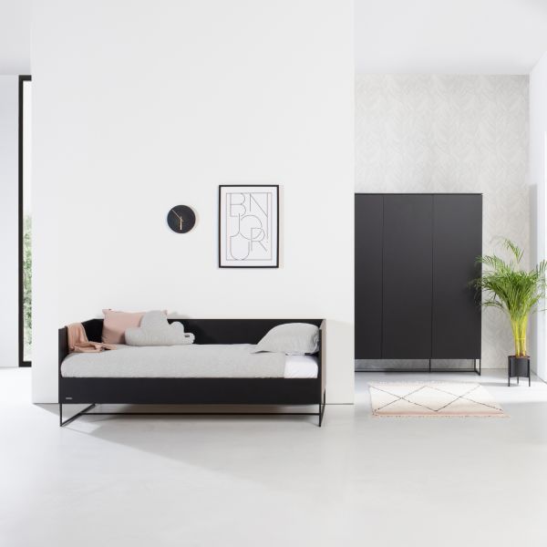 Kidsmill Modular 2 Kinderkamer Zwart | Bedbank 90 x 200 cm   Bureau   Kast 3-Deurs