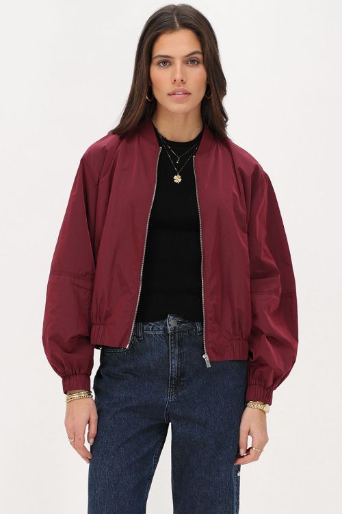 Burgundy bomber jacket