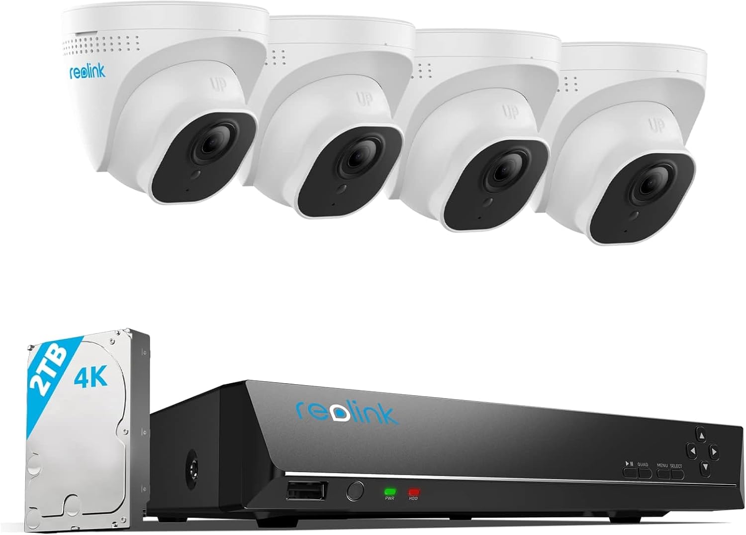 Reolink 4K Überwachungskamera Aussen Set, 4X 8MP PoE IP Kamera Überwachung mit Smarter Personenerkennung und Fahrzeugerkennung, 8CH 2TB HDD NVR für 24/7 Videoüberwachung, 30M Nachtsicht, RLK8-800D4
