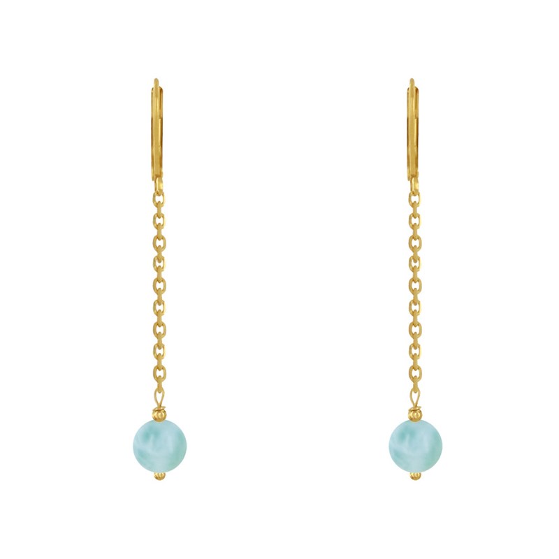 Boucles d'Oreilles Plaqué Or Dormeuse Chainette et Perle de Larimar
