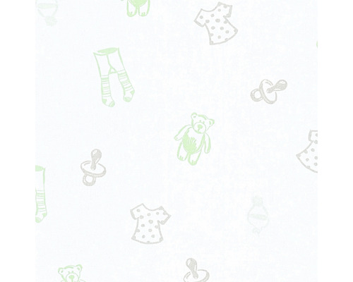 Vliesbehang 35845-1 Little Stars lichtgrijs babykleding groen