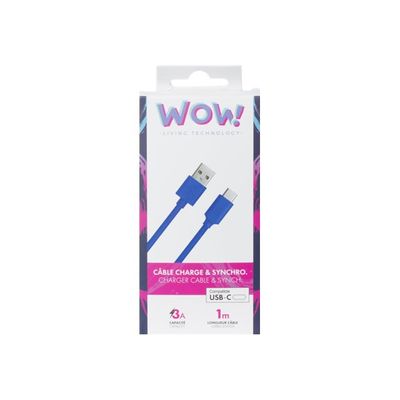Bigben WOW - câble de charge et de synchronisation USB/USB-C - 1 m - bleu
