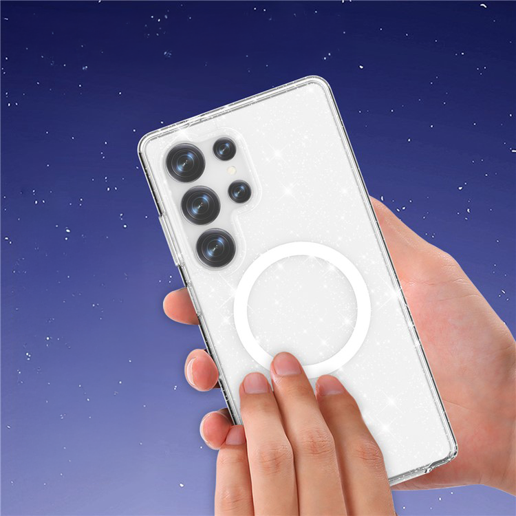 Samsung Galaxy S25 Hybrid Hardcase Hülle mit TPU Bumper Glitzer Design MagSafe-Modul - Transparent