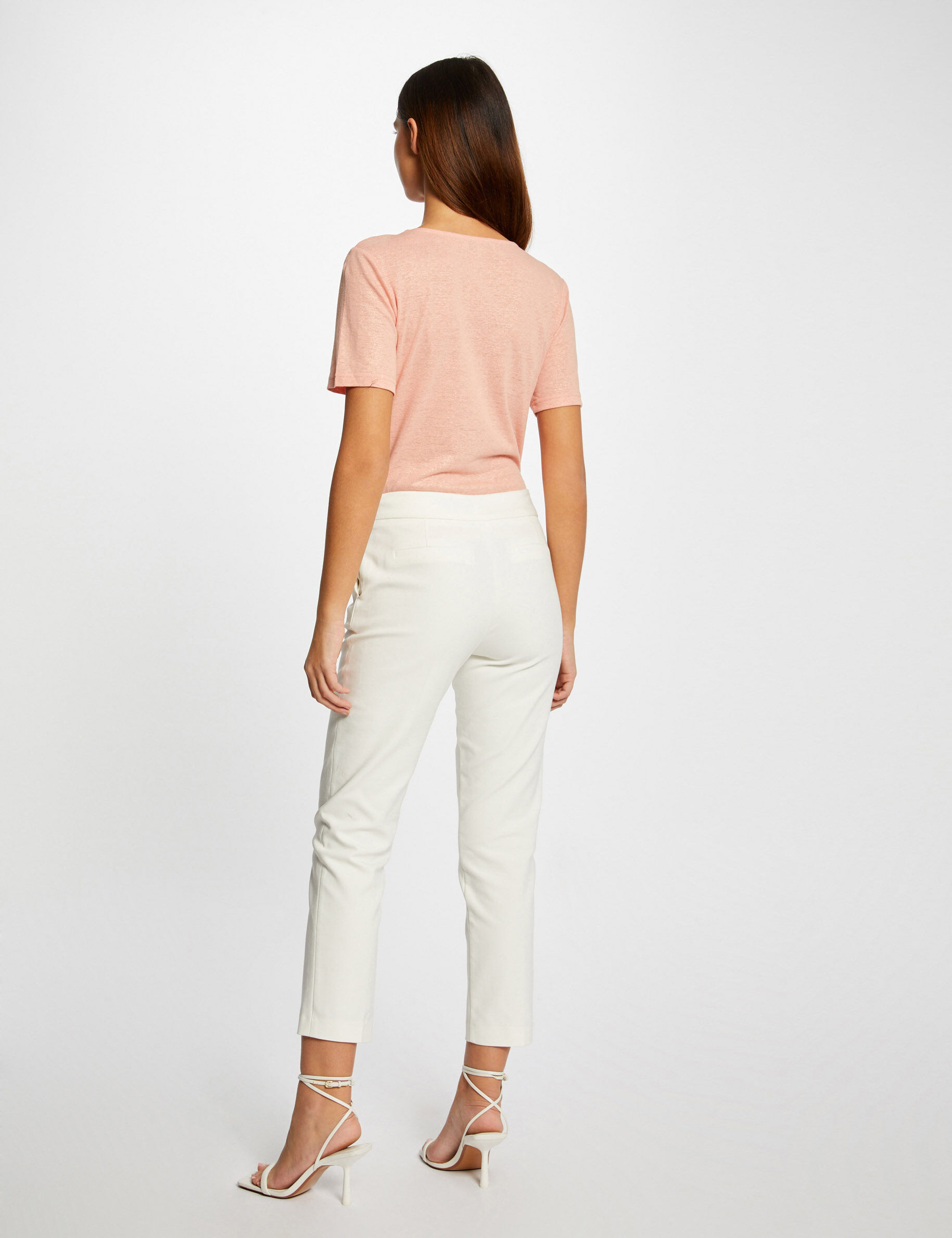 T-shirt manches courtes col en V rose moyen femme - rose_moyen