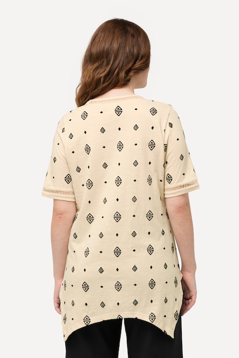 T-Shirt, Rhomben, V-Ausschnitt, Halbarm, Biobaumwolle