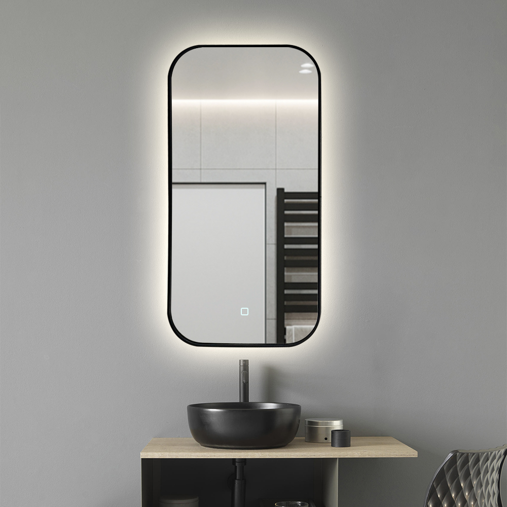 Saniclear Denver Black spiegel met LED verlichting 50x100cm incl. spiegelverwarming mat zwart