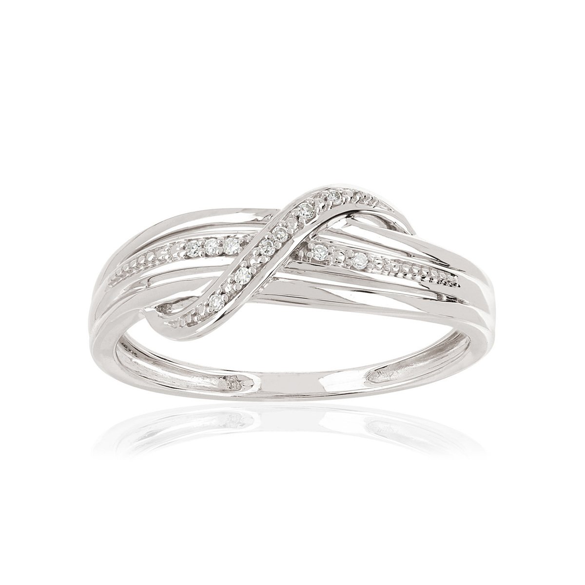 Bague or 375 blanc croisée diamants