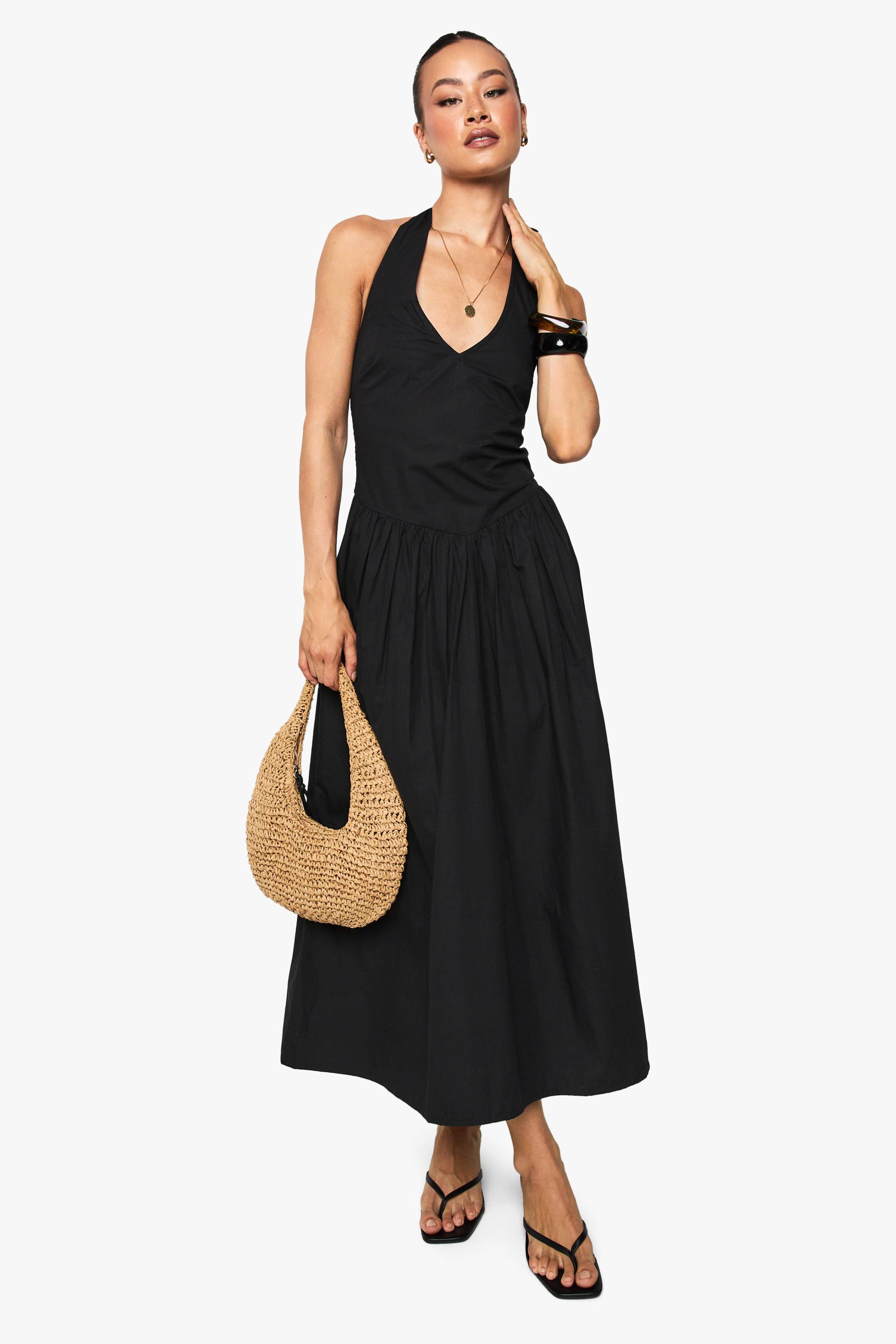 boohoo Robe midi en popeline de coton à encolure halter pour grandes tailles