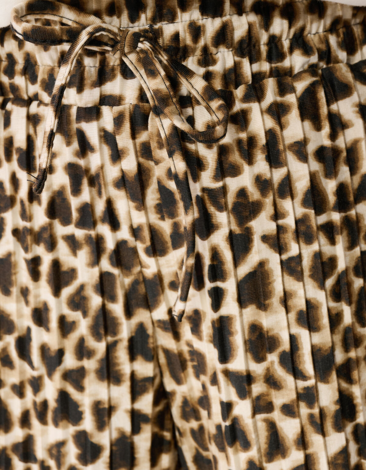 Leopard Plissé Wide Leg Broek Lichtbruin