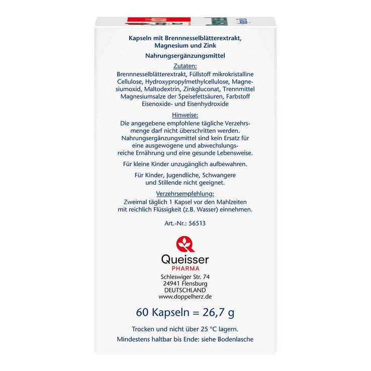 Doppelherz Brennnessel + Magnesium + Zink Kapseln, 60 St