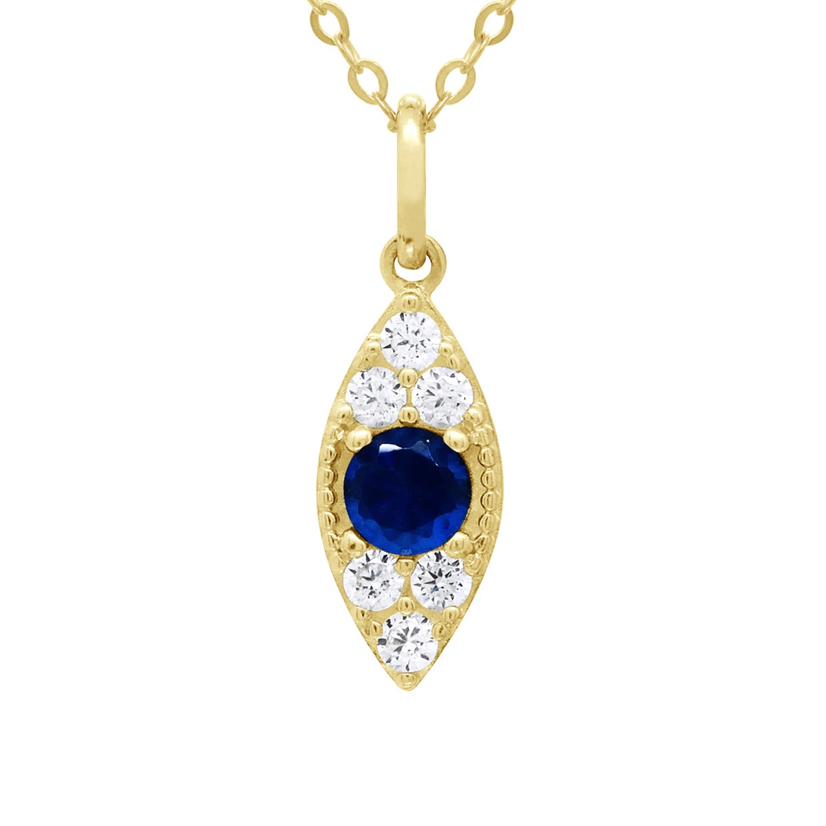 Collier - Ornées d'un Pendentif OEil de Protection serti d'Oxydes de Zirconium Blabncs et Bleu - Or Jaune