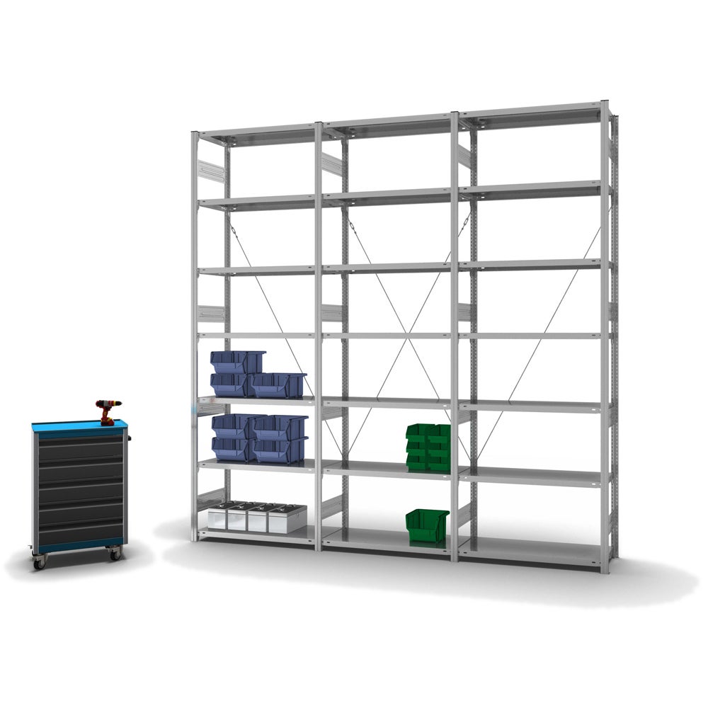 PROREGAL Stellingkast, insteeksysteem, T-profiel, extra zwaar, basiskast, hxbxd 300 x 100 x 40 cm, 7 legborden, draagvermogen 315 kg, toegang aan één zijde, gegalvaniseerd