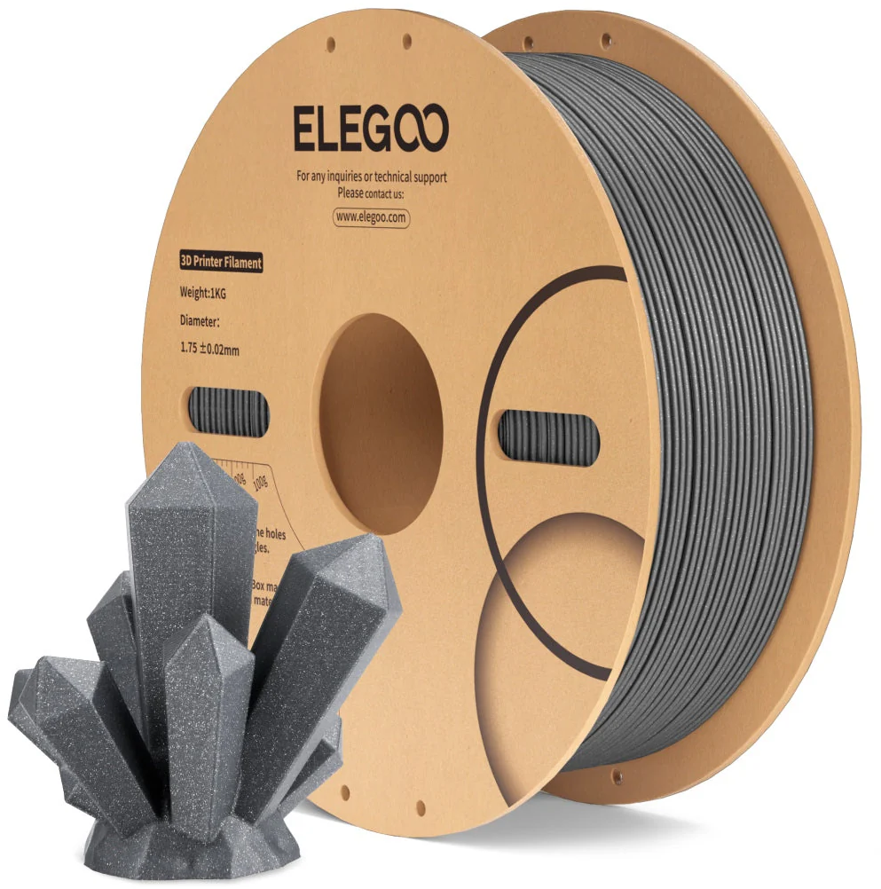 Elegoo  PLA Sparkle Dark Grey, 1,75 mm / 1000 g    PLA Filament mit funkelndem Glanzeffekt in Dark Grey