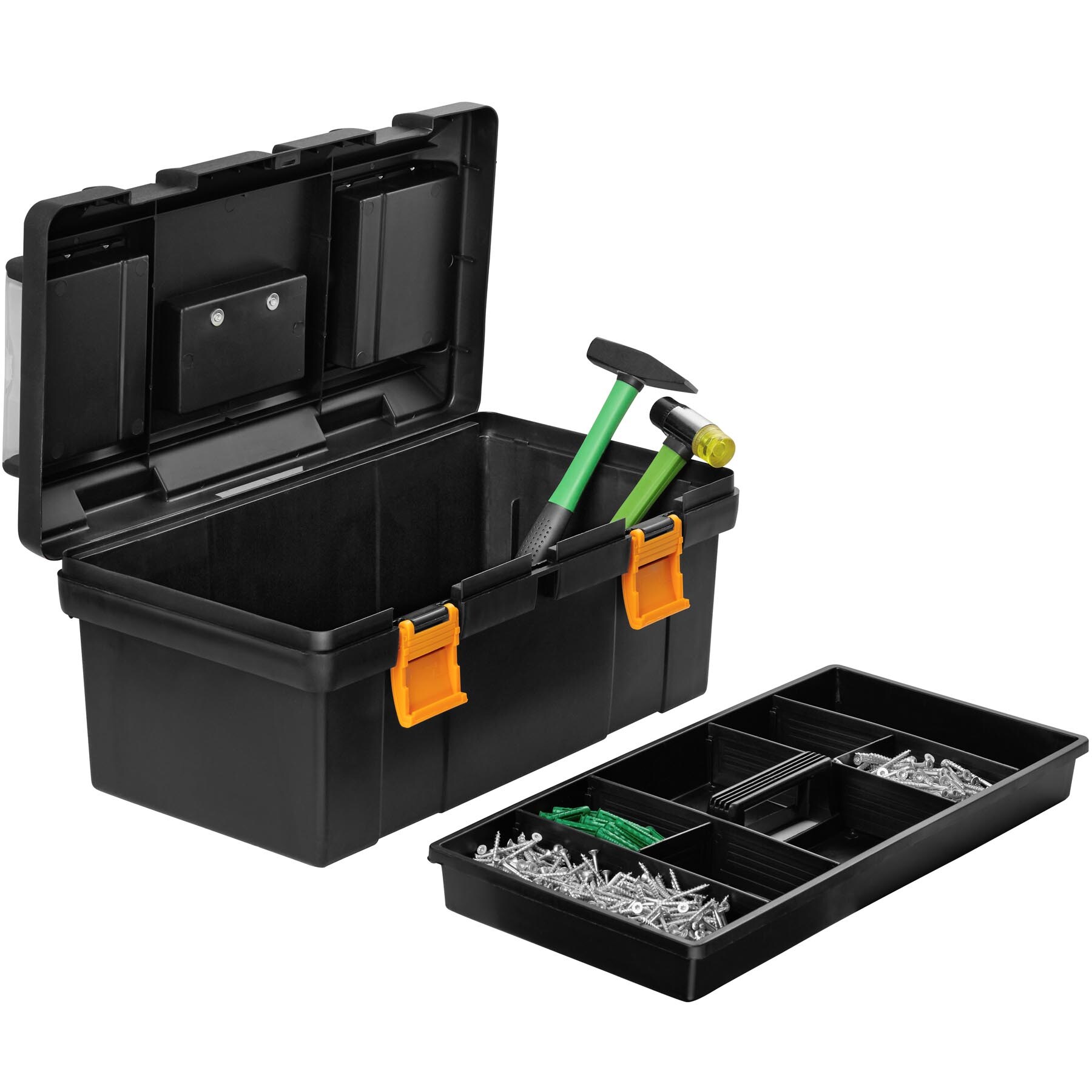 tectake® Werkzeugbox, aus robustem Kunststoff, 2 Kleinteileboxen auf der Oberseite, 51 x 28,5 x 24,5 cm