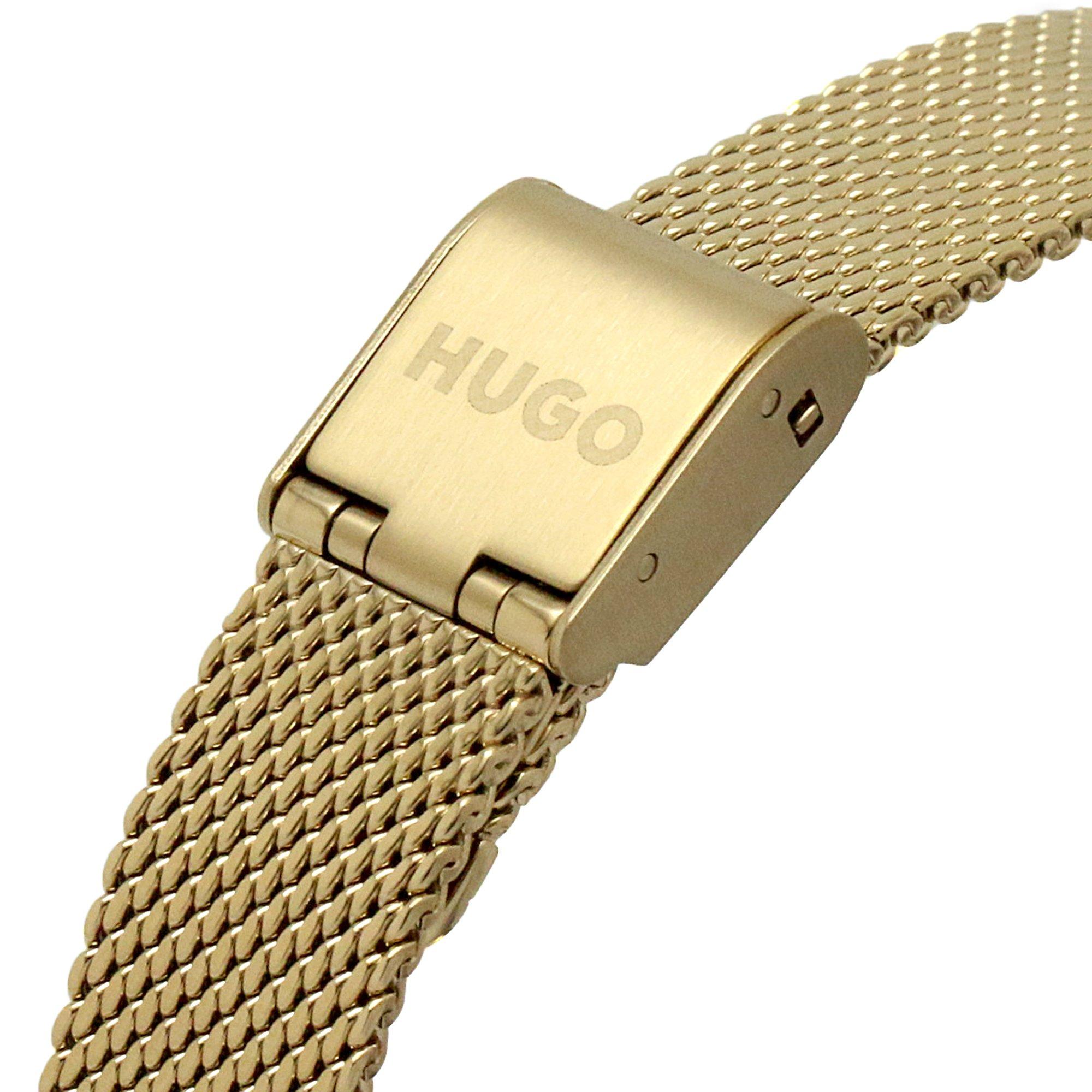 Hugo Flash Light Gold Mesh Strap Watch Womens