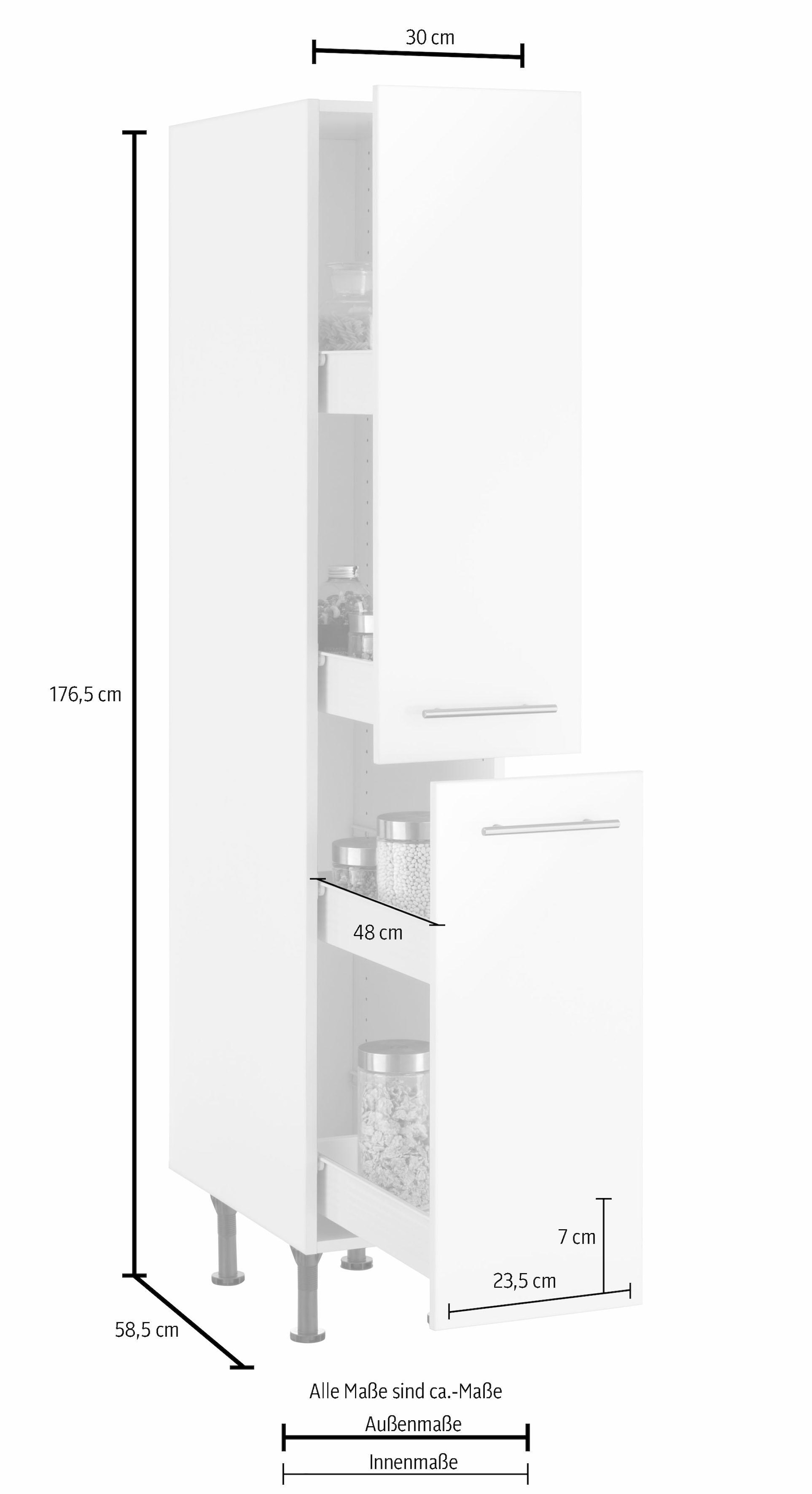 OPTIFIT Apothekerschrank »Bern« 30 cm breit, 176 cm hoch, höhenverstellbare Stellfüsse, Metallgriffe