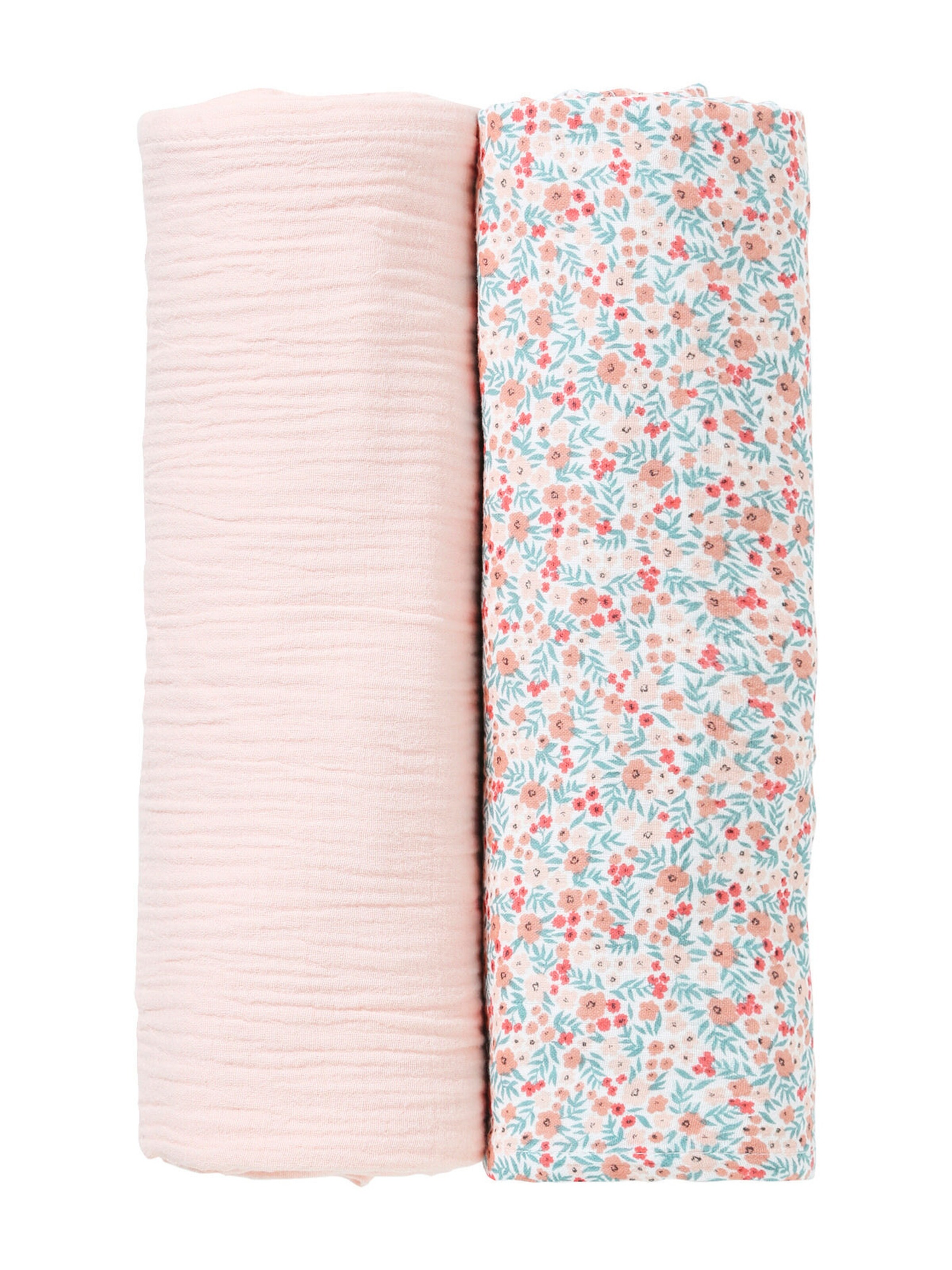 Vertbaudet 2er-Pack Baby Pucktücher zartrosa+rosa/aqua geblümt