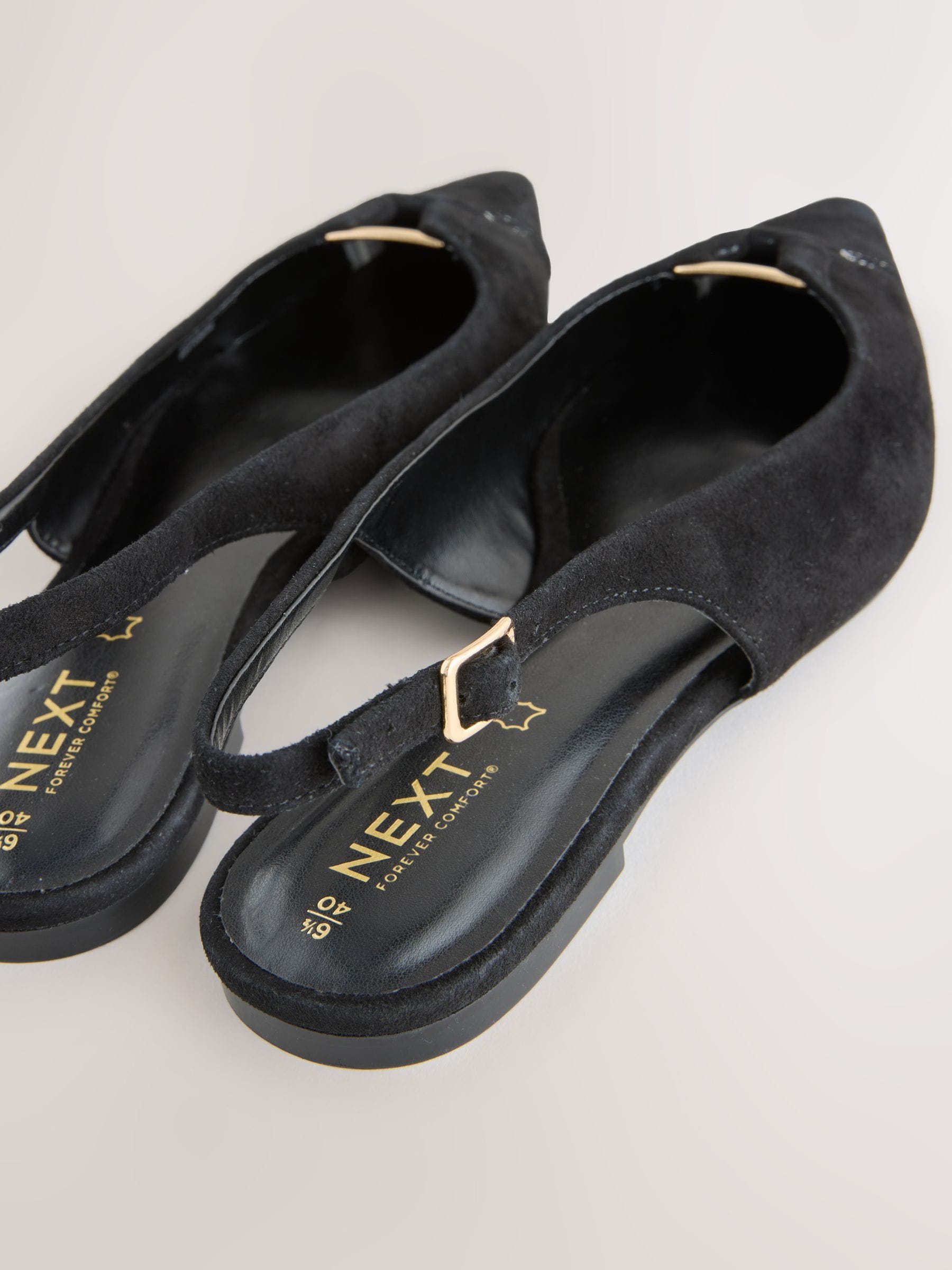 Zwart - Premium Leather Pointed Toe Hardware Slingback Shoes