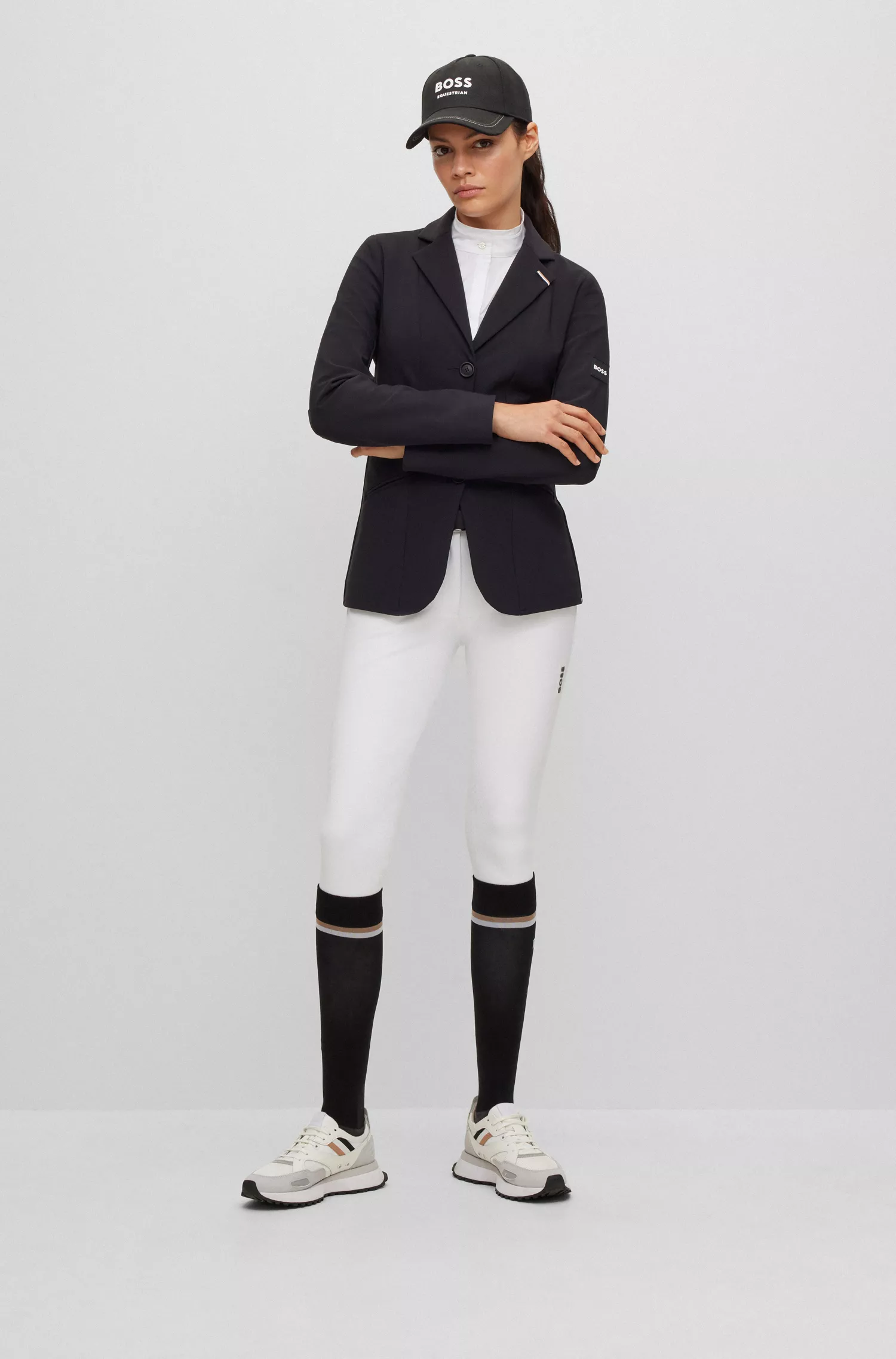 Jaqueta de competição BOSS Black-Equestrian slim-fit em tecido power stretch.