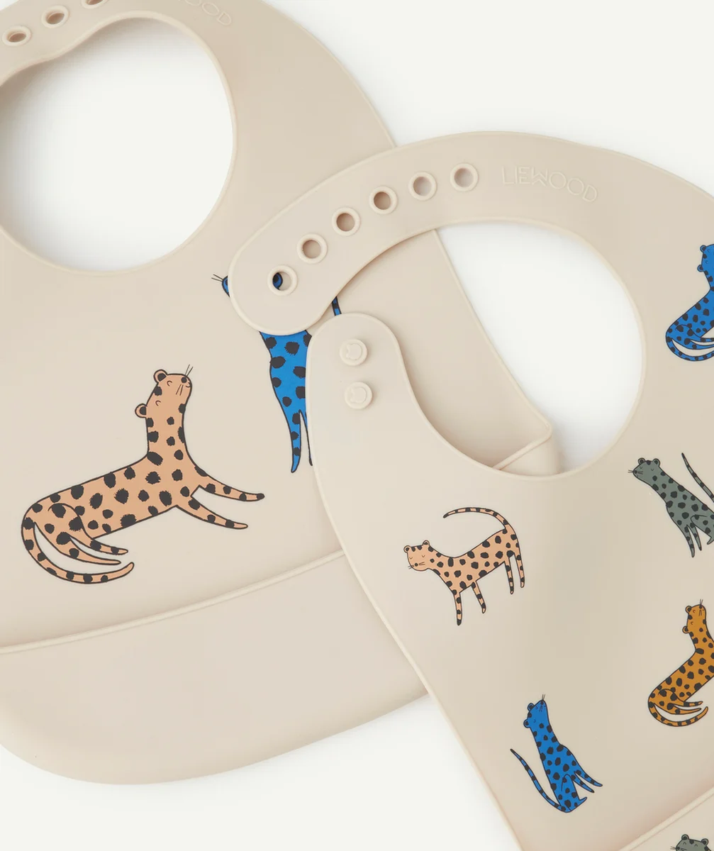 LIEWOODLOT DE 2 BAVOIRS EN SILICONE MOTIFS LÉOPARDS COLORÉS