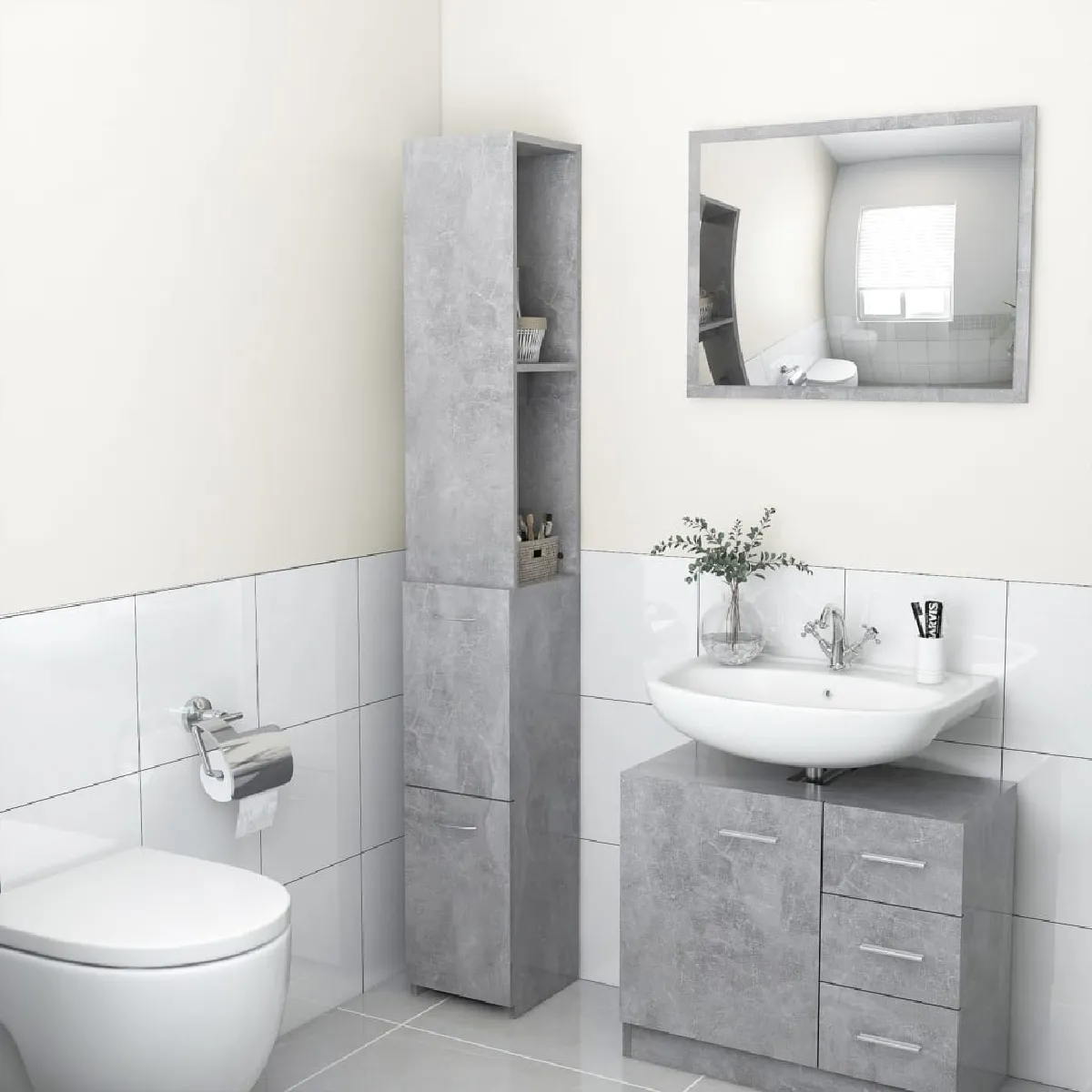 vidaXL Armoire de bain gris béton 25x26,5x170 cm