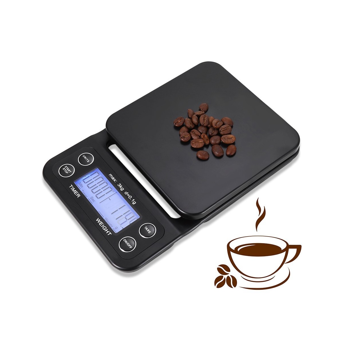Digital kjøkkenvekt / kaffevekt 3 kg/0.1g Svart Sort
