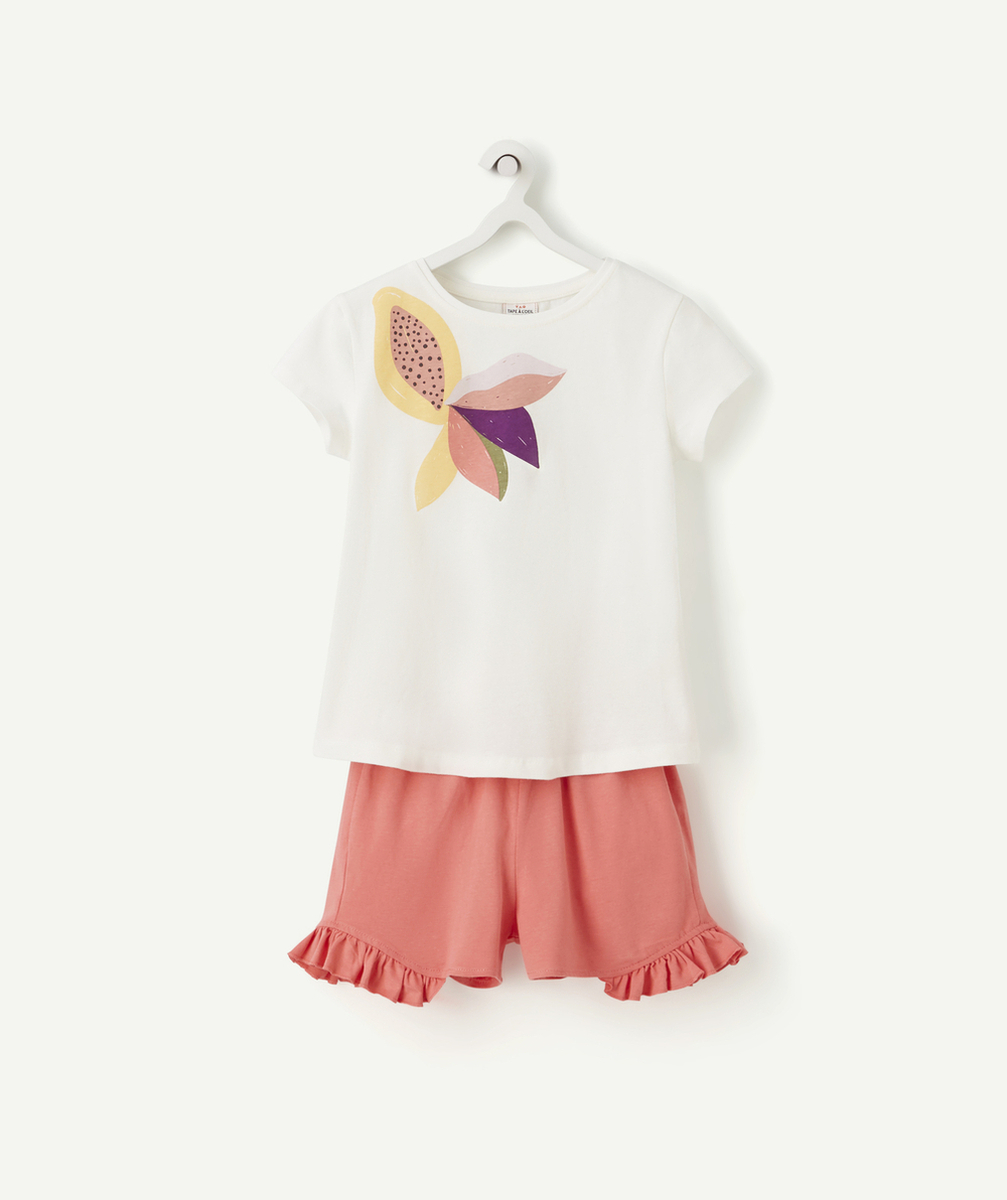 PYJAMA FILLE EN FIBRES RECYCLÉES ROSE ET BLANC MOTIF FLORAL