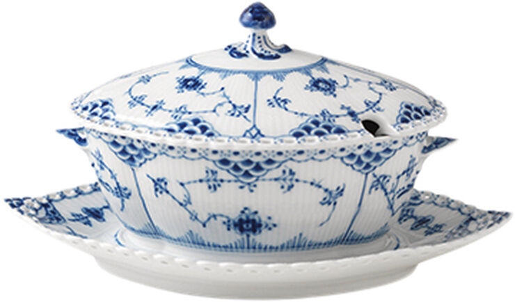 Royal Copenhagen MUSSELMALET HELBLONDE SOVSESKÅL M. LÅG 40 CL Blå & hvid