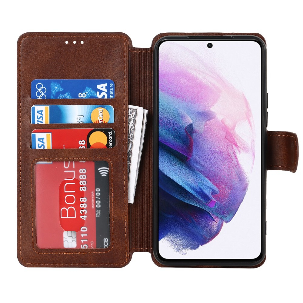 Samsung Galaxy S22 5G Leder Tasche mit Kartenfach im Retro Style - Dunkelbraun