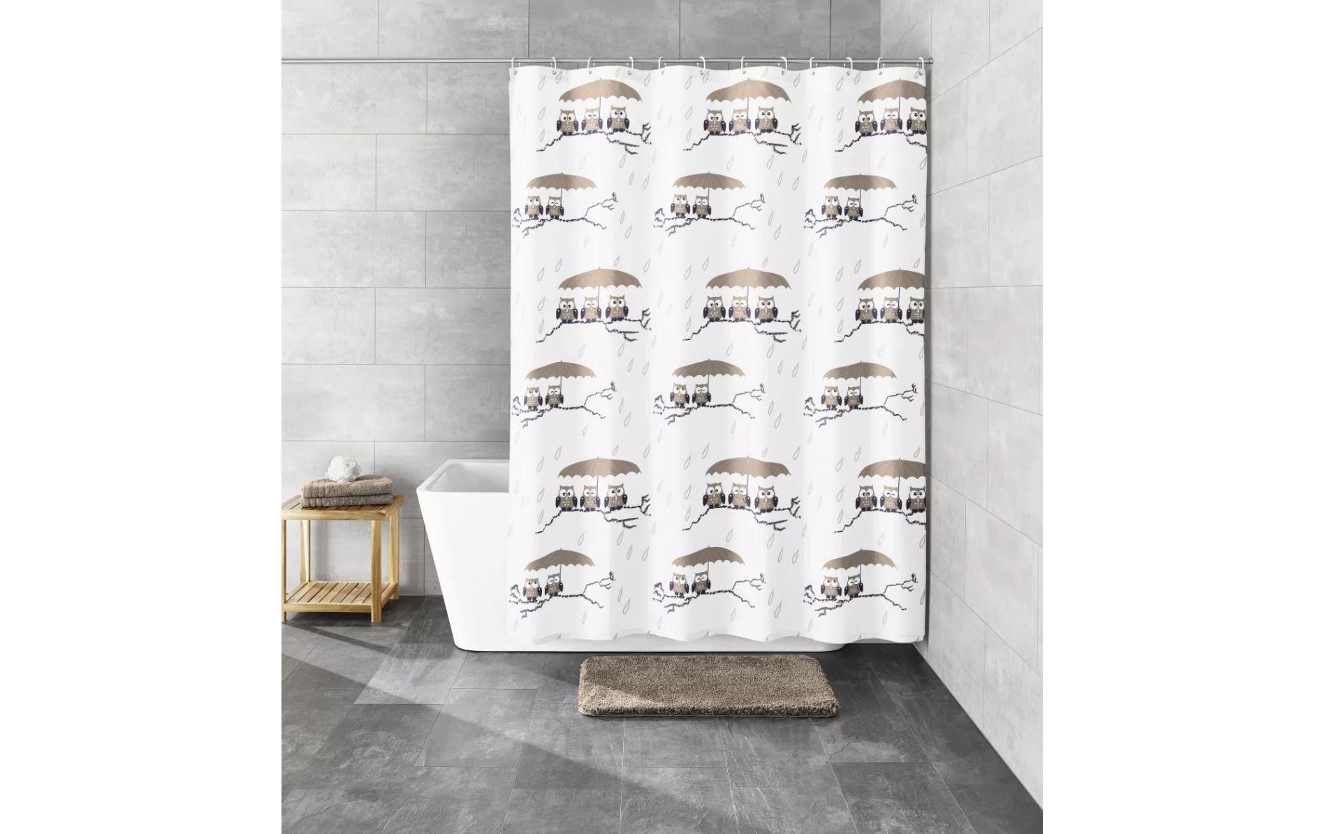 Duschvorhang Eulen 120 x 200 cm , Braun/WeissDuschvorhang aus Polyester