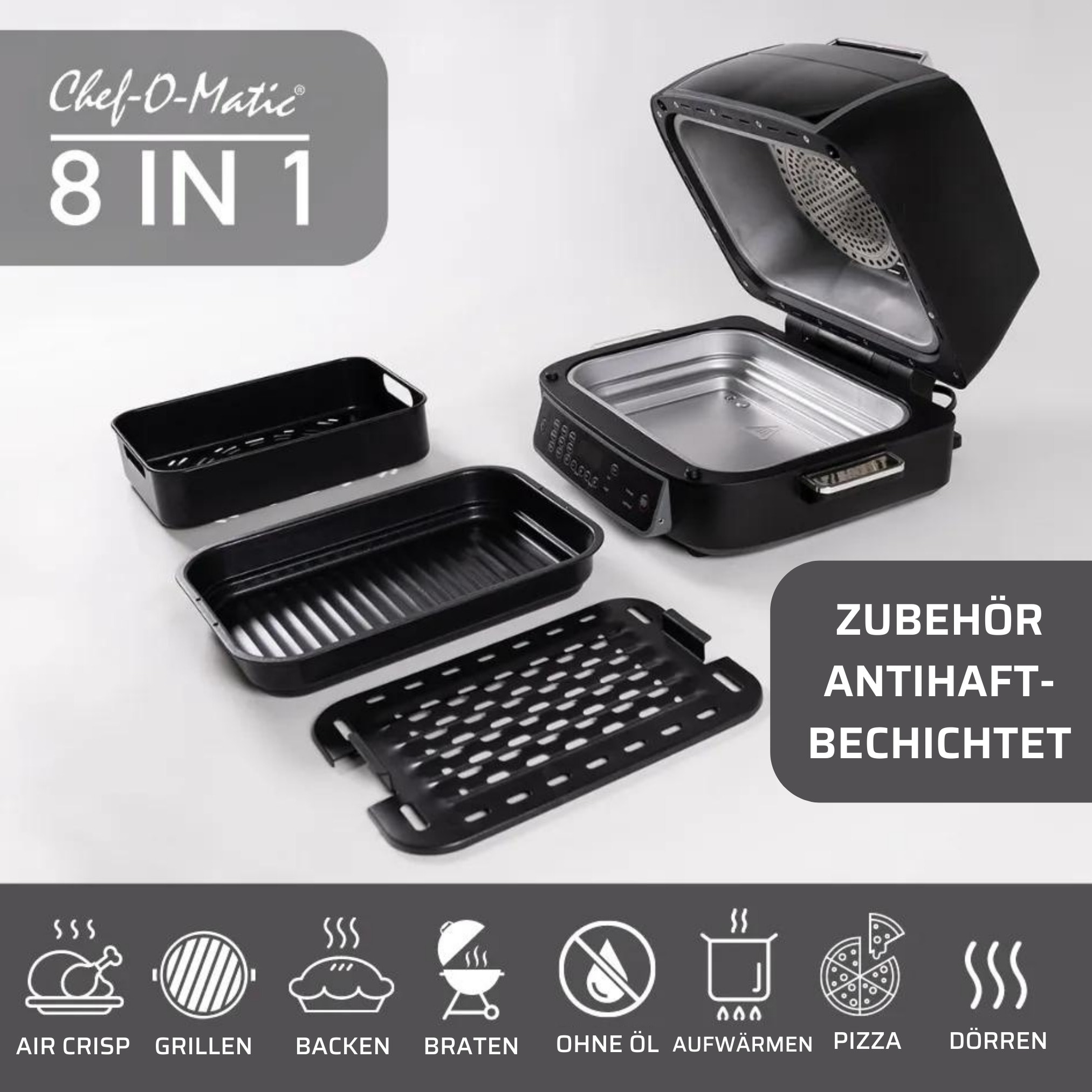 Best Direct® Multikocher - Heißluftfritteuse - Mini Backofen - Grill Ofen Chef O Matic 8 in 1