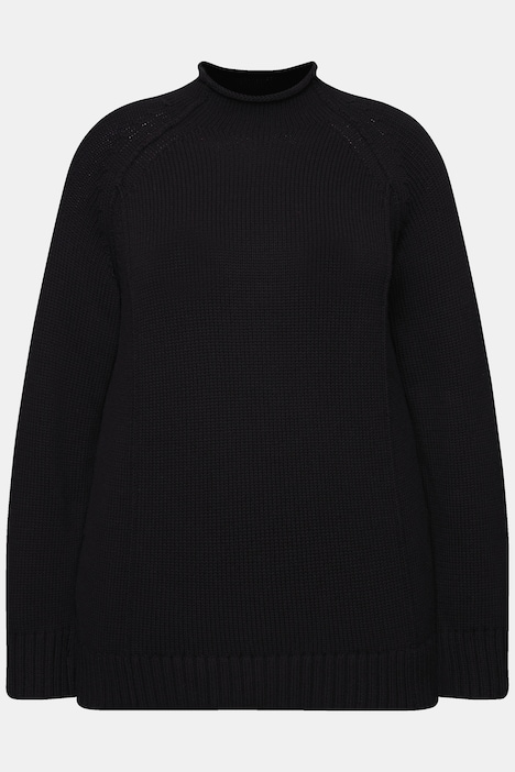 Pullover, Ziernähte, Stehkragen, Langarm, Biobaumwolle