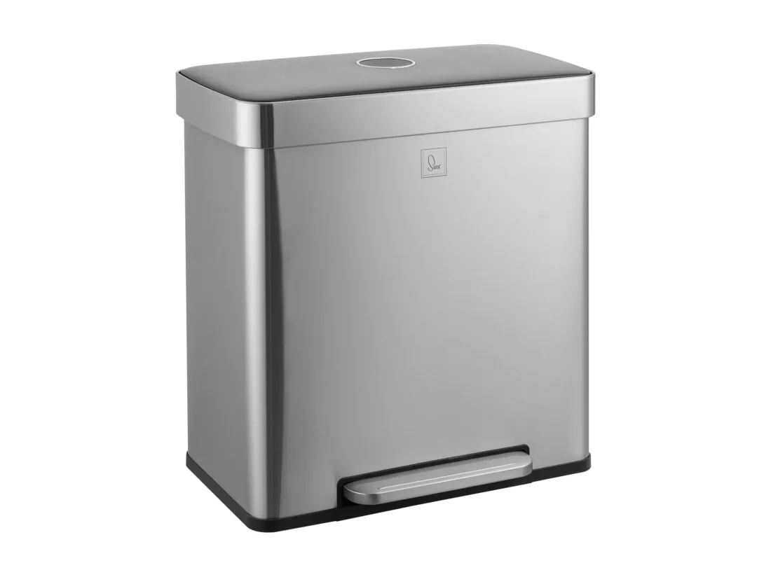 SVITA LT2X30 Poubelle 60l Poubelle à pédale 2 compartiments avec couvercle Argent