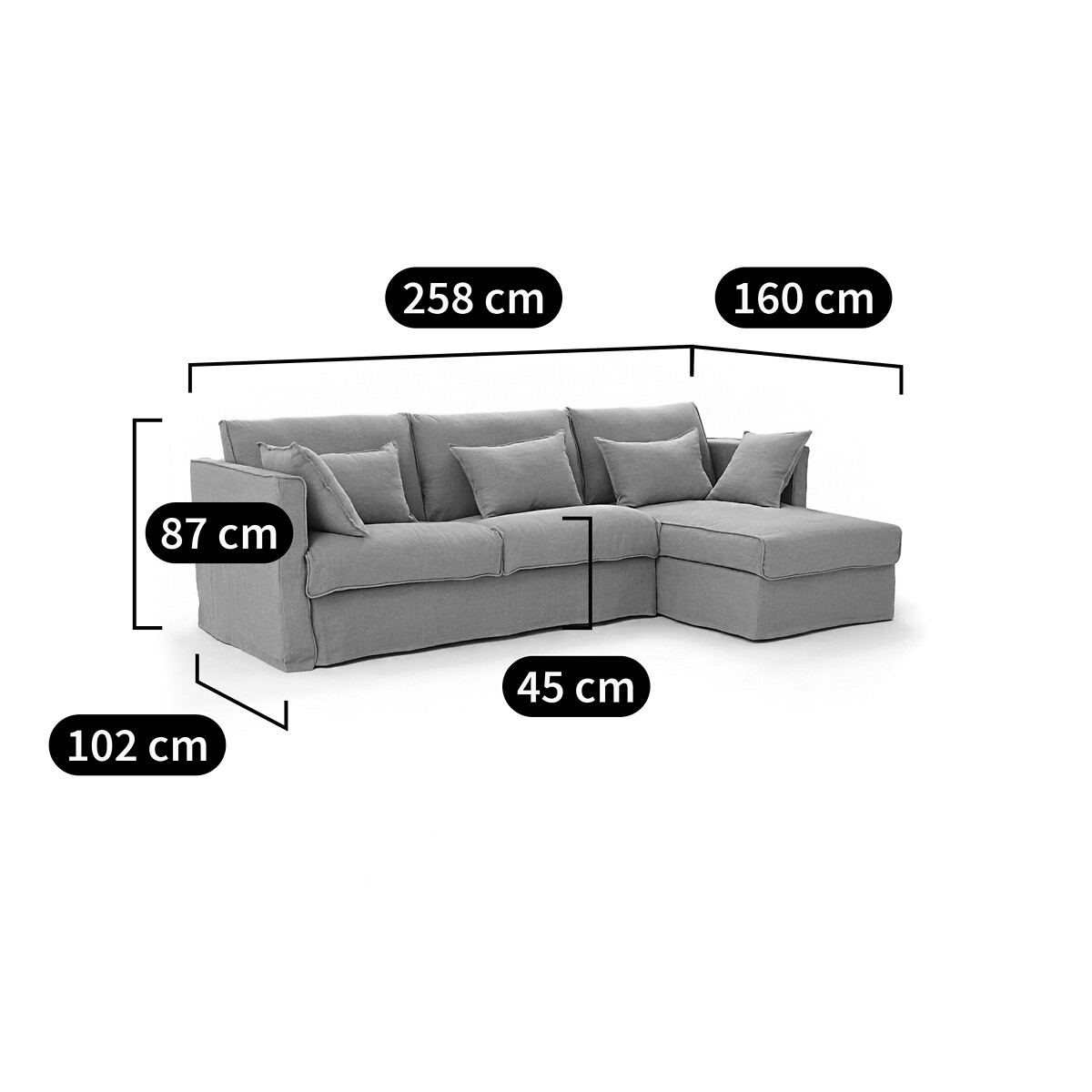 AM.PM<br>Sofá de canto conversível. Linho resistente com lavagem stonewashed, Camille